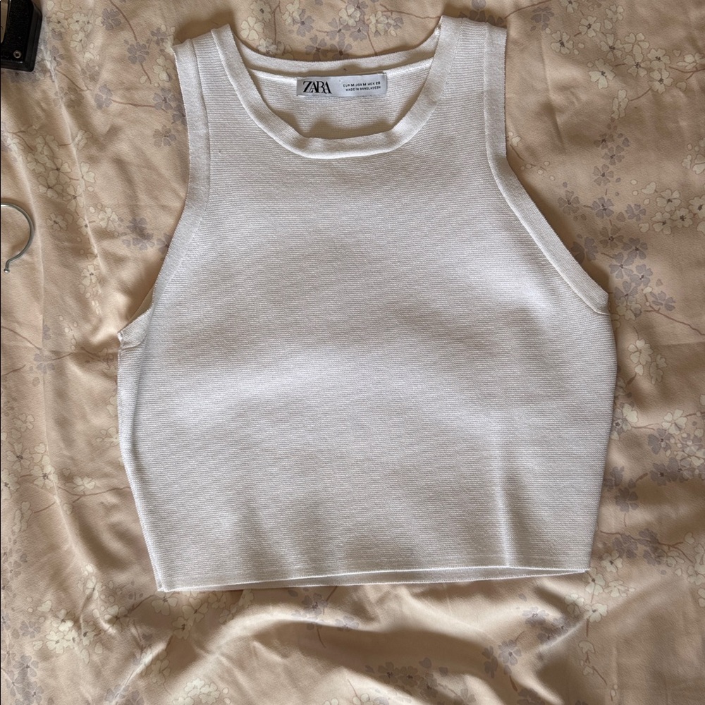 Zara Ivory Textured Sleeveless Top
